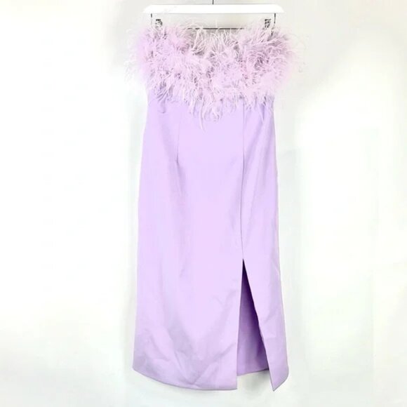 L'atiste by Amy Lilac Strapless Feather Midi Dress - Picture 1 of 7